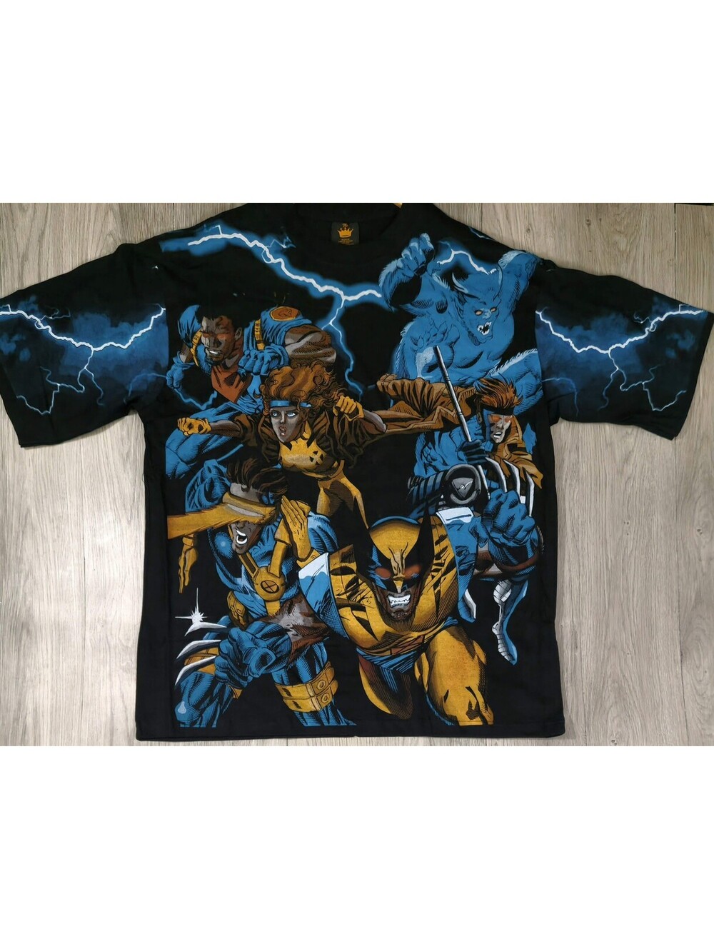 Marvel X-Men AOP Wolverine Gambit Beast Rogue Crown Tag XL Double Sided NWOT